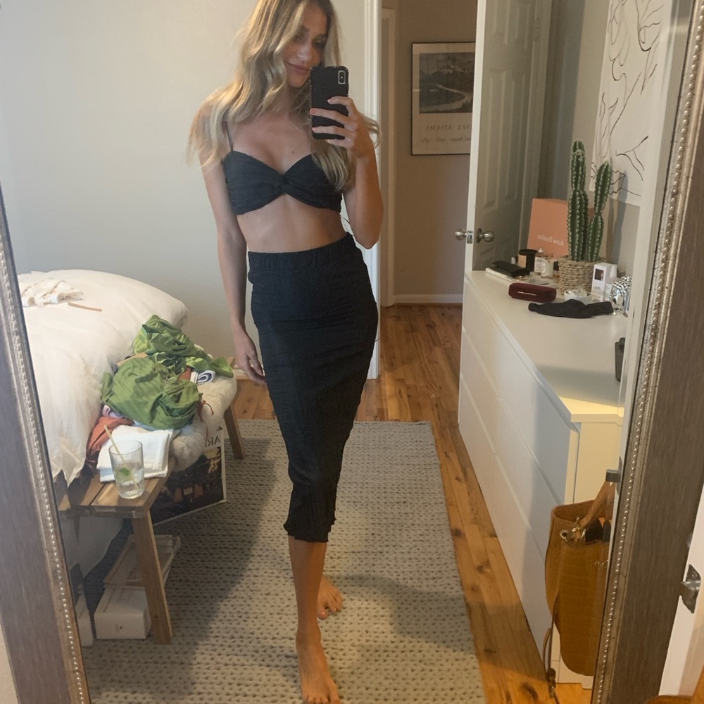 Zara Black Crinkle Skirt SET